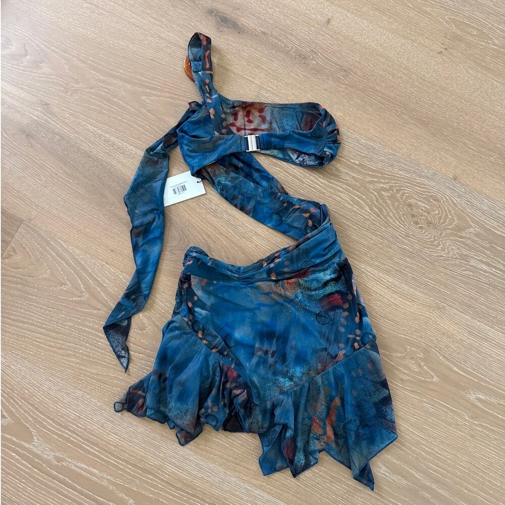 Outcast Clothing Mini Dress cut Out One Shoulder Tiai Karrah Size M Blue Orange - Picture 3 of 5